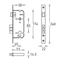 Замок врезной L01-45-70S TR N, никель