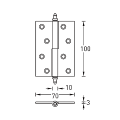 Разъёмная петля врезная латунная A010-D 100X70X3-132 (ЛЕВАЯ, матовый хром)