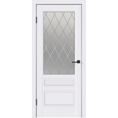 Дверное полотно Эмаль SCANDI 3V цвет Белый стекло РОМБ Мателюкс