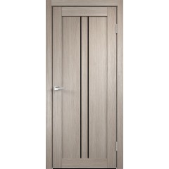 Деверь межкомнатная Экошпон LINEA 2 цвет Капучино стекло Лакобель черное