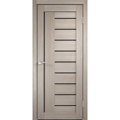 Деверь межкомнатная Экошпон LINEA 3 цвет Капучино стекло Лакобель черное