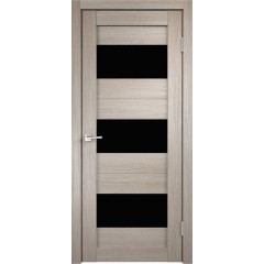 Деверь межкомнатная Экошпон DUPLEX 5 цвет Капучино стекло Лакобель черное